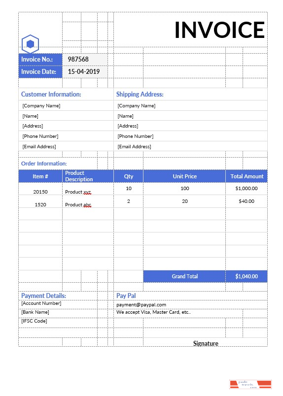 Non Tax Invoice Template PSD template